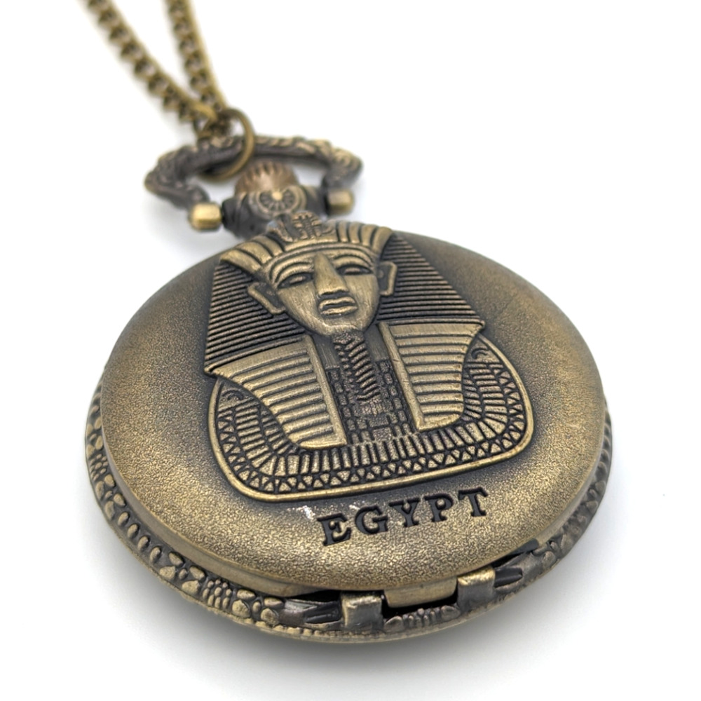 Egyptian Pharaoh Pocket Watch NEW Necklace Bronze Chain Retro Pendant Egypt Gift - Picture 4 of 7